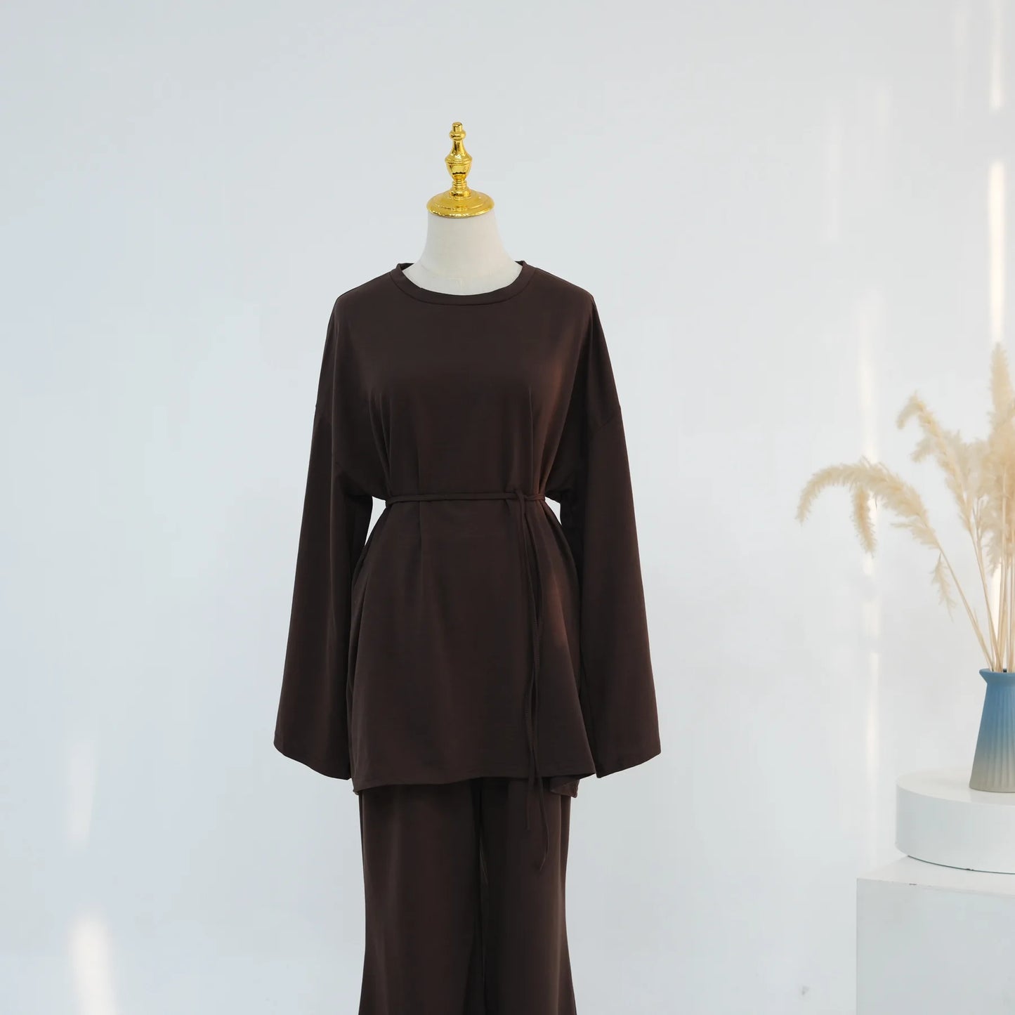 Plain 2-Piece Set - Top & Pants Modest Outfit