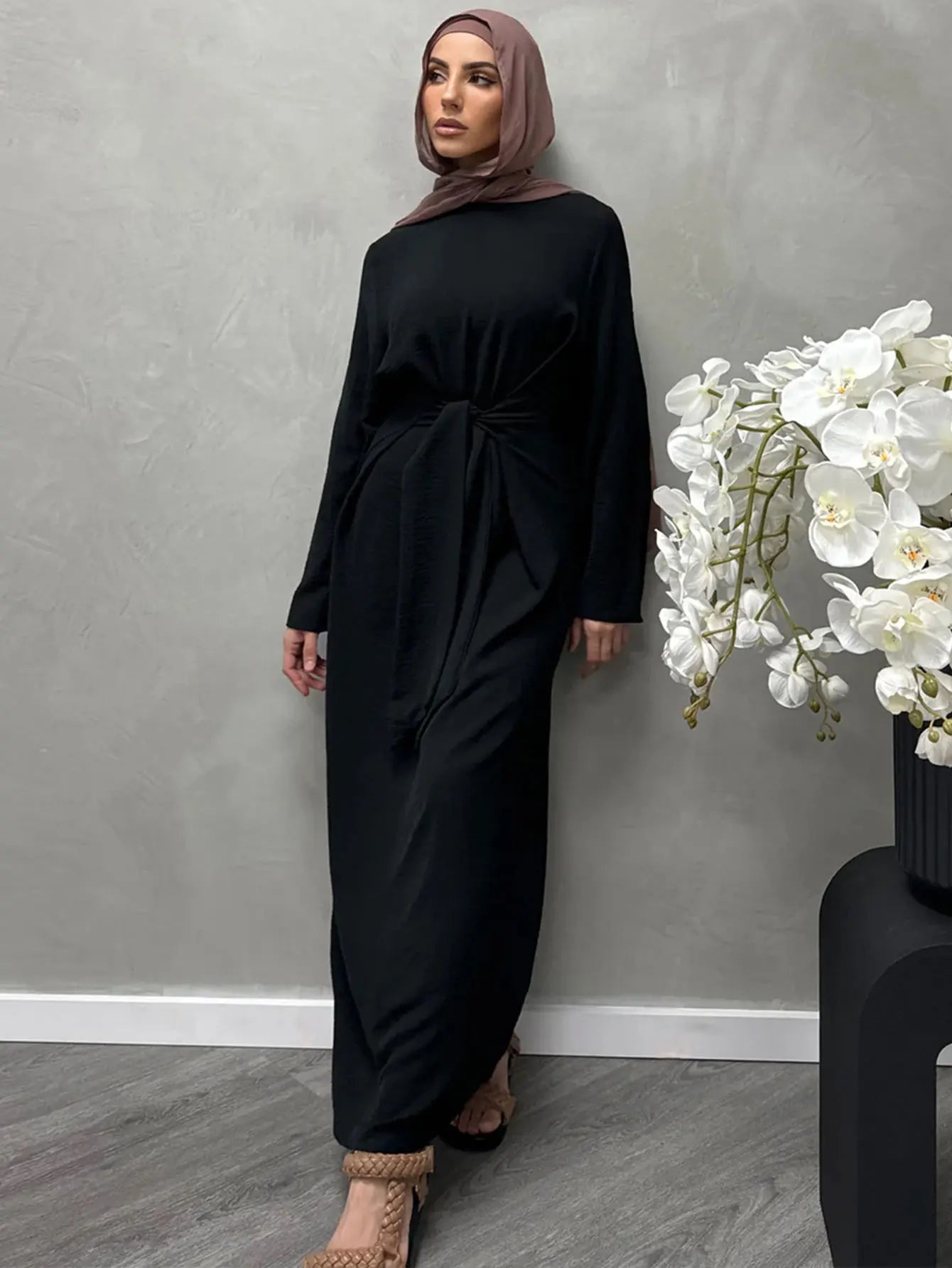 Elegant Belted Long Dress - Muslim Modest Fashion Caftan