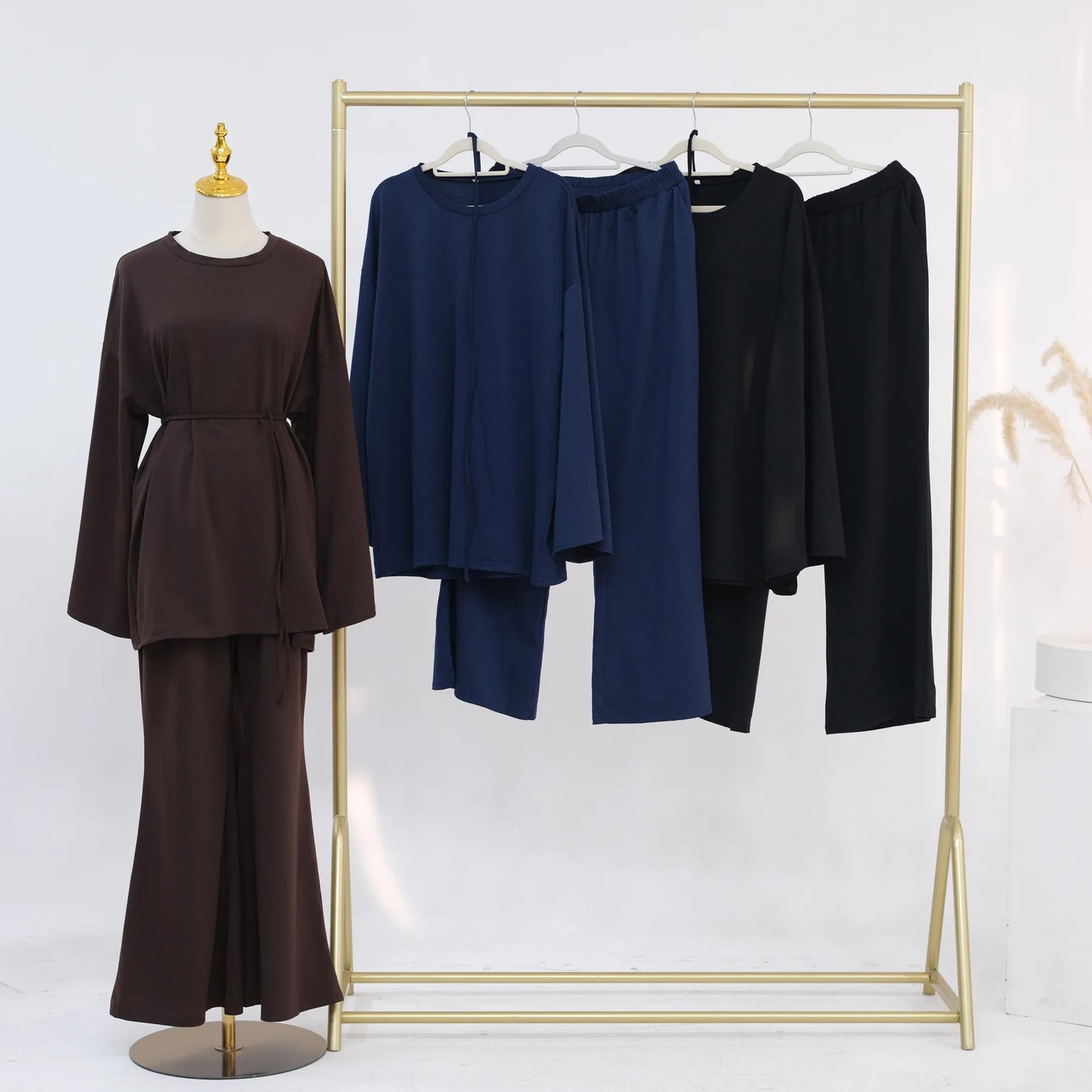 Plain 2-Piece Set - Top & Pants Modest Outfit
