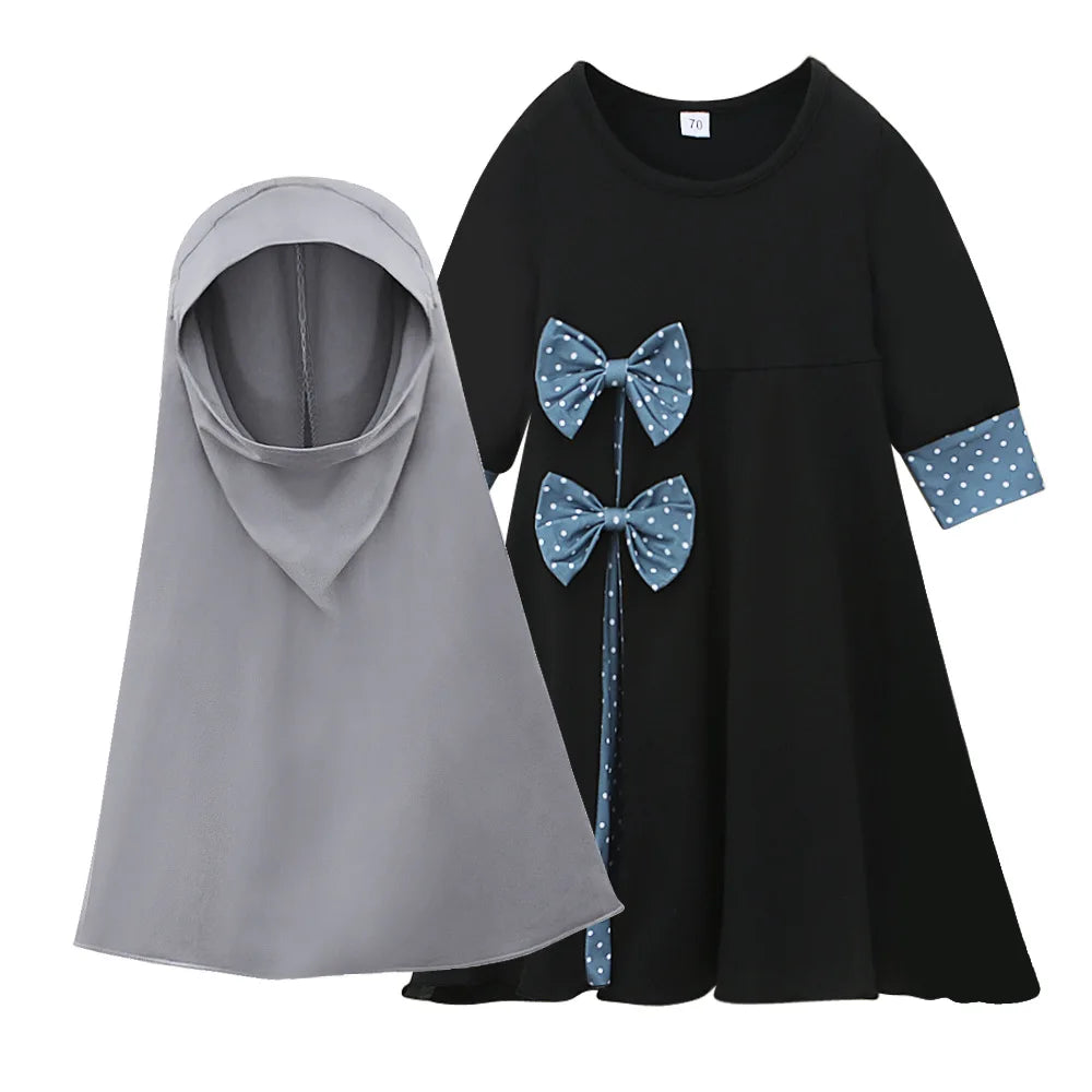 Muslim Girls Prayer Dress Set - 2-Piece Hijab Abaya with Headscarf for Children