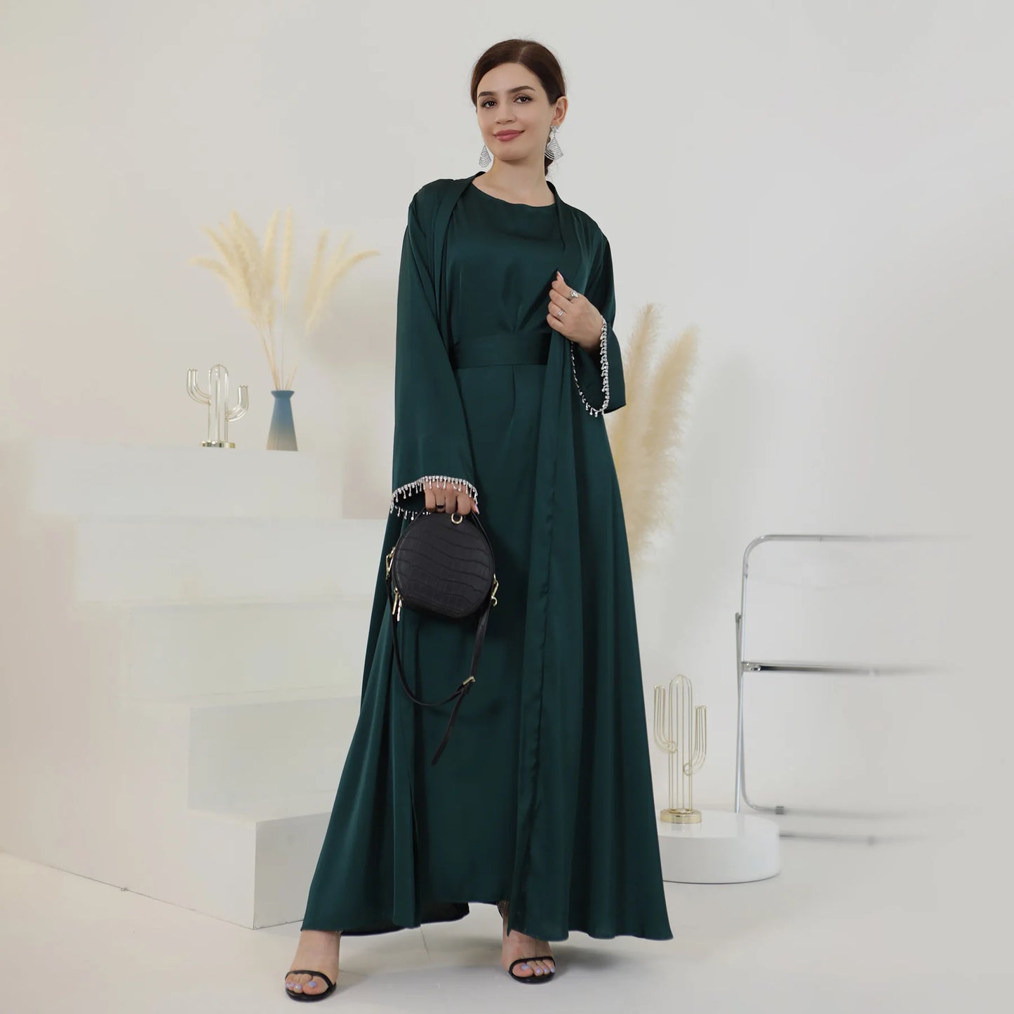 Nida 3-Piece Set with Crystal Chain - Elegant Evening Abaya
