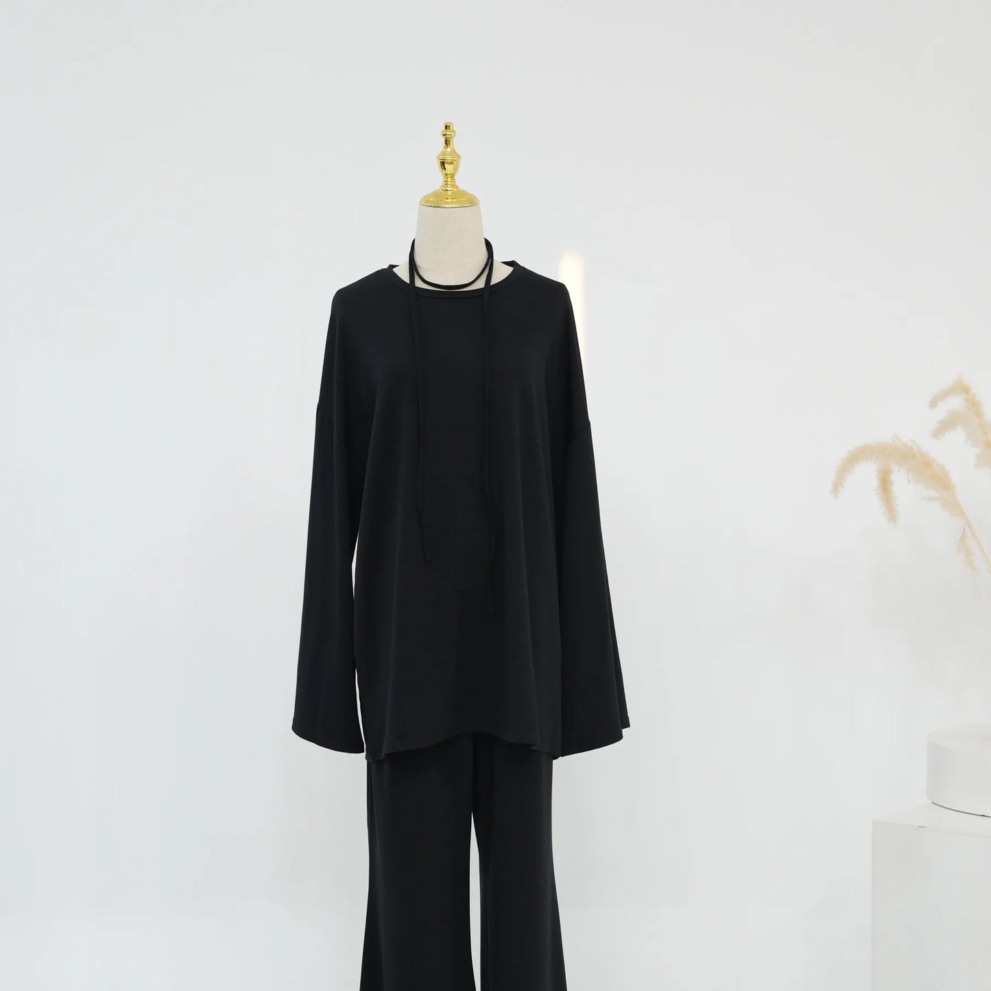 Plain 2-Piece Set - Top & Pants Modest Outfit