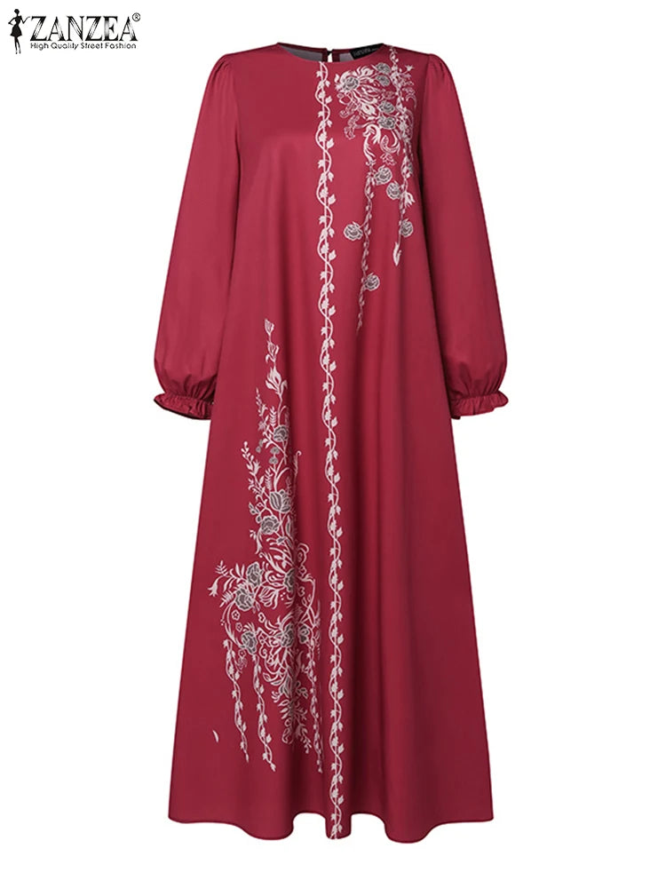 Bohemian Floral Maxi Dress - Elegant Muslim Abaya Kaftan