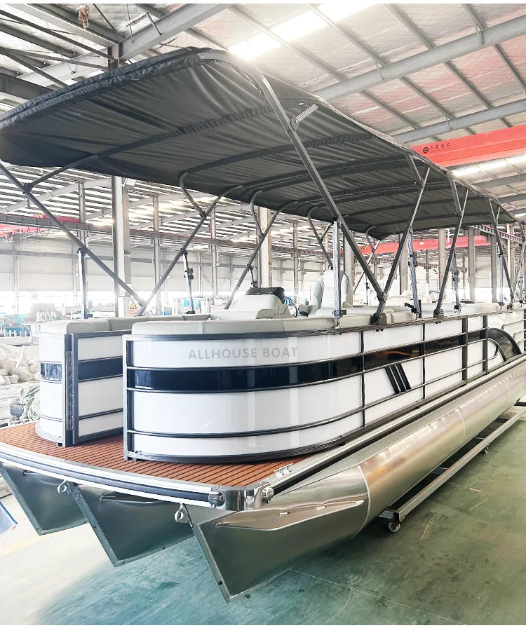25ft Aluminum Pontoon Houseboat — Outboard Engine | 12–15 Persons
