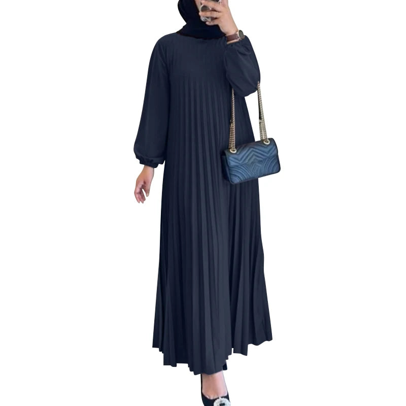 Pleated Maxi Dress - Elegant Long Sleeve Abaya