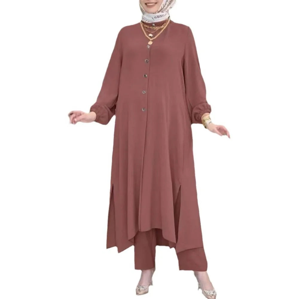 2-Piece Modest Set - Long Sleeve Tunic & Wide Leg Pants