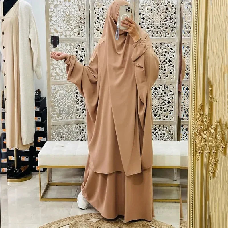 2-Piece Long Khimar & Skirt Prayer Set - Muslim Women Prayer Garment | Ramadan Eid 2025