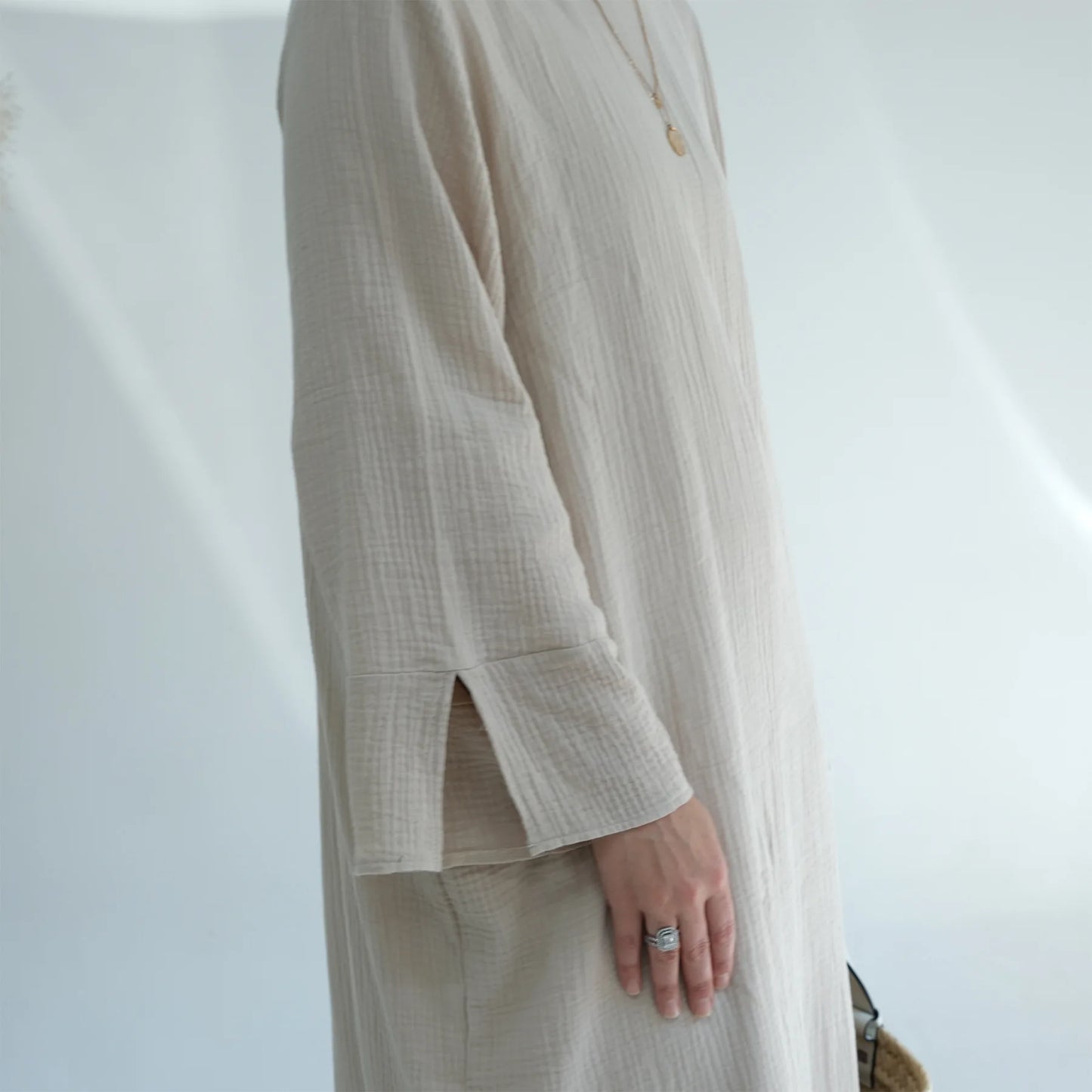 100% Crumpled Cotton Abaya - Loose Long Dress with Full Sleeves | Ramadan & Prayer