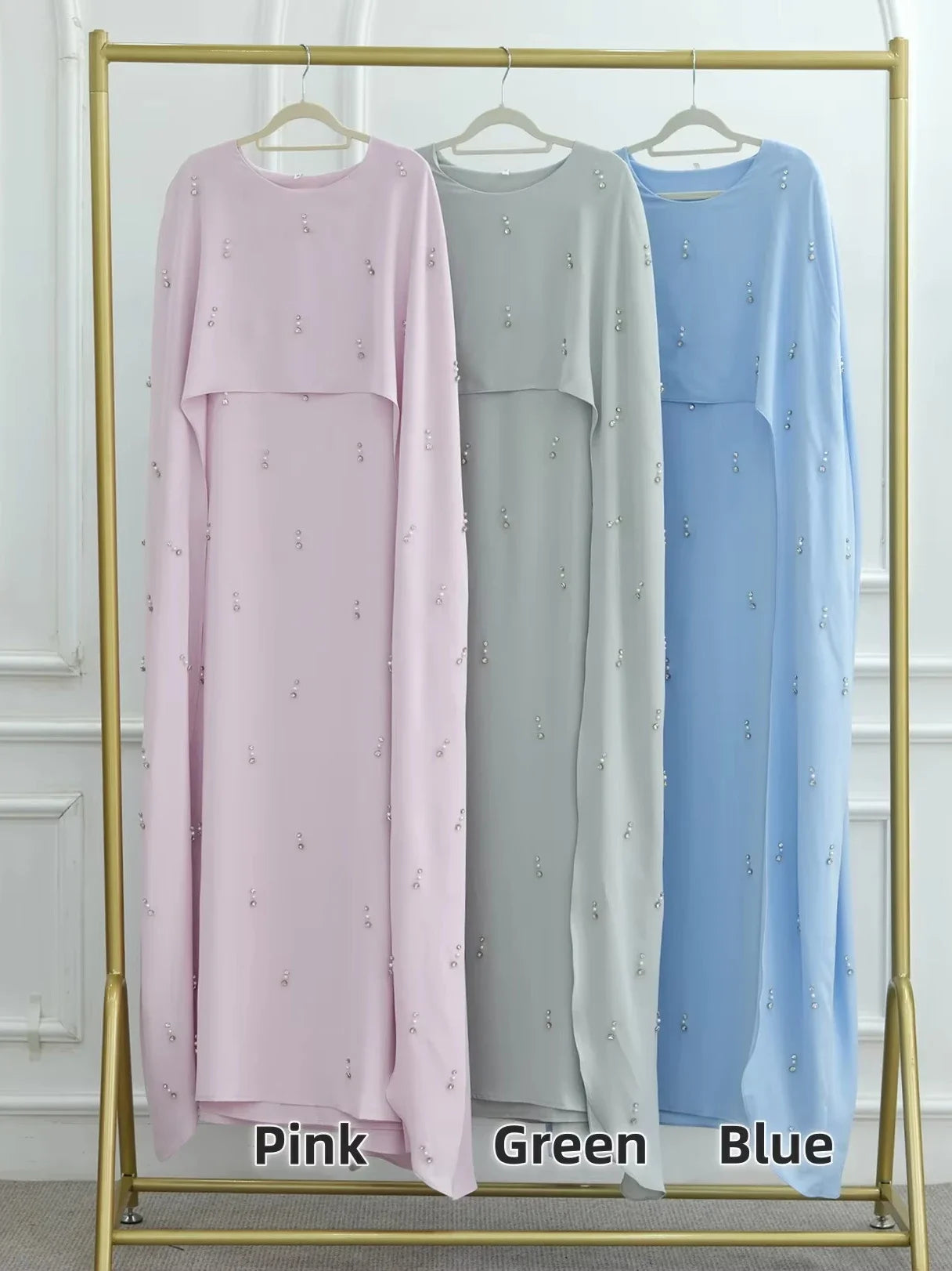 Pearl Diamond Embellished Luxury Abaya Caftan - Elegant Muslim Dress