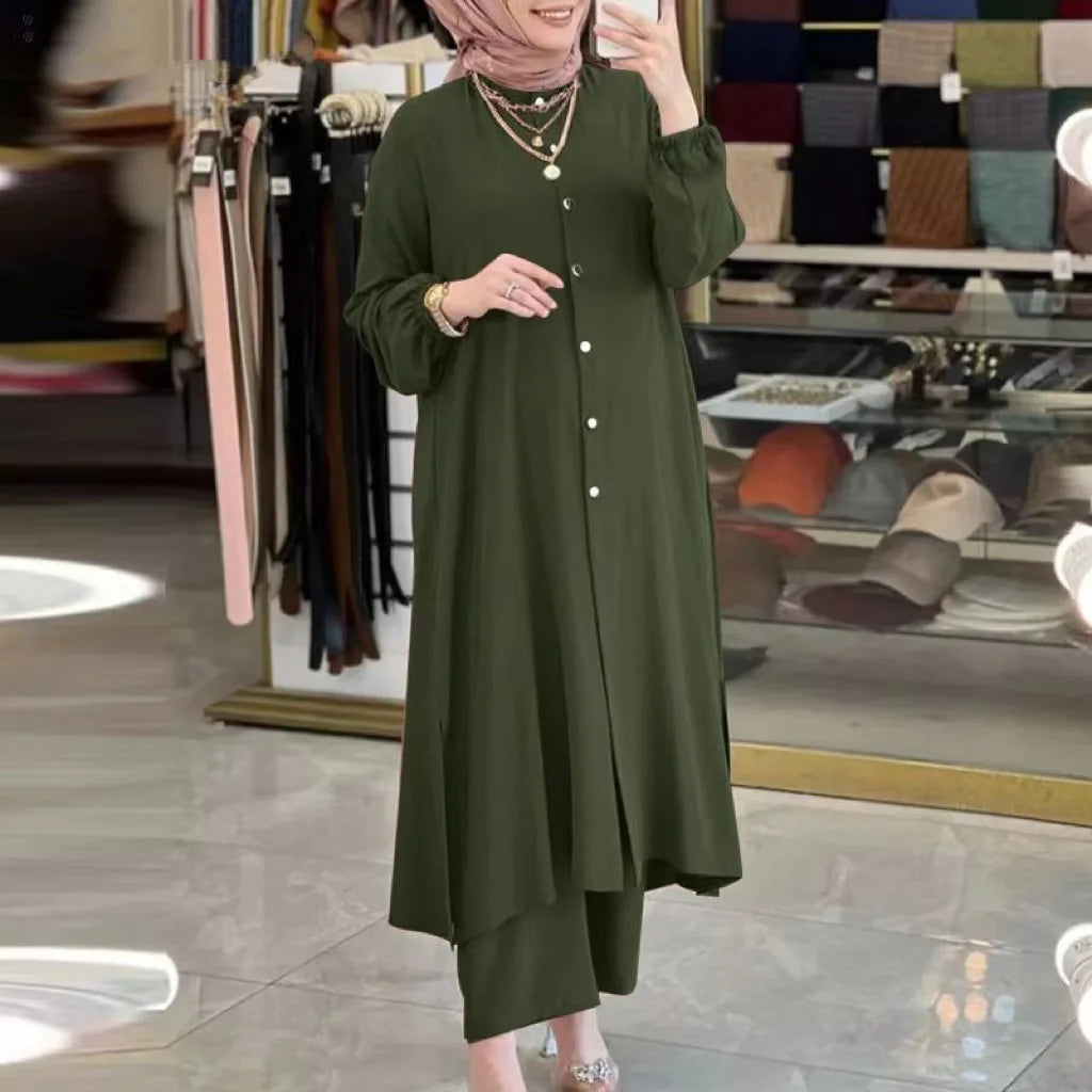 Elegant 2-Piece Set - Blouse & Wide Leg Pants