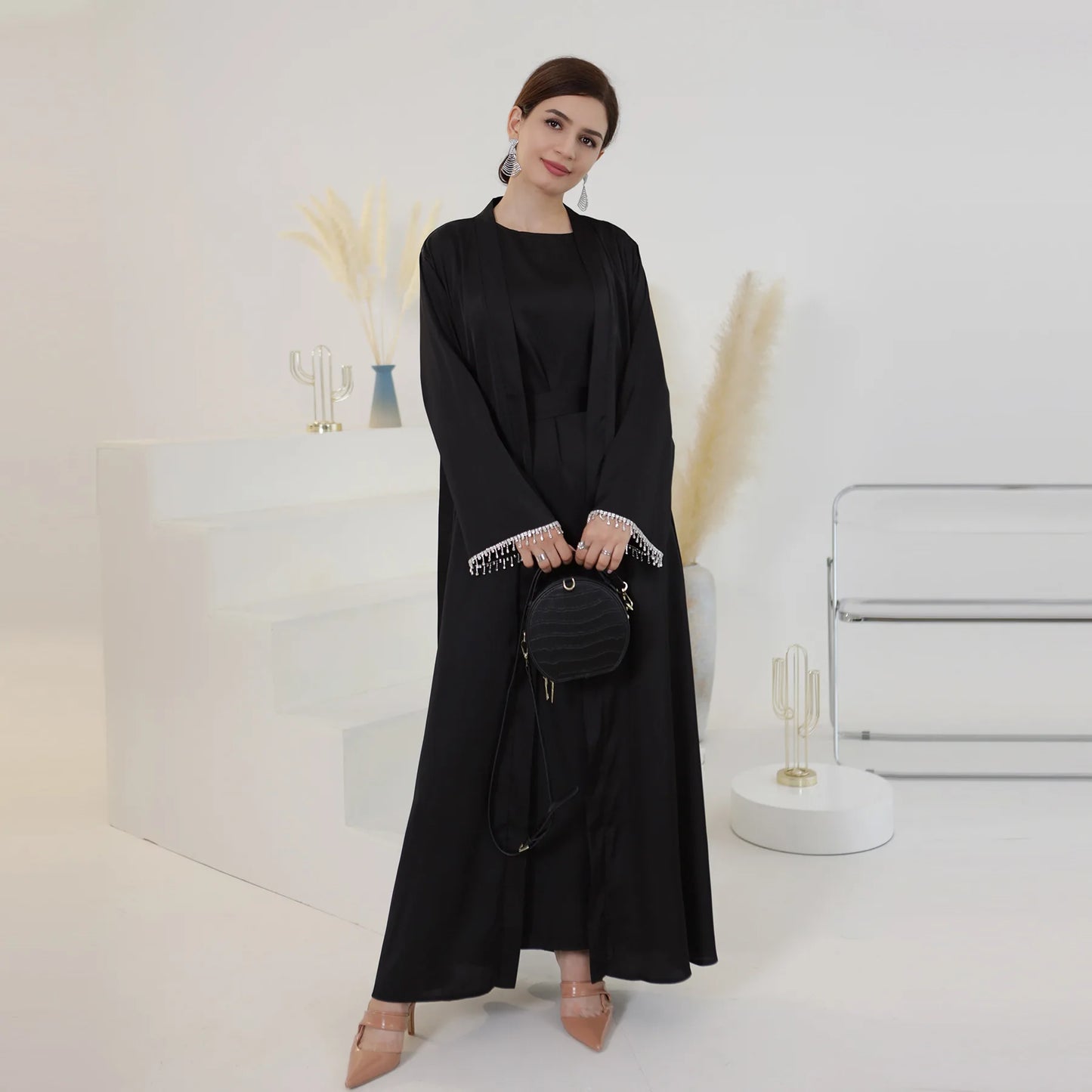Nida 3-Piece Set with Crystal Chain - Elegant Evening Abaya