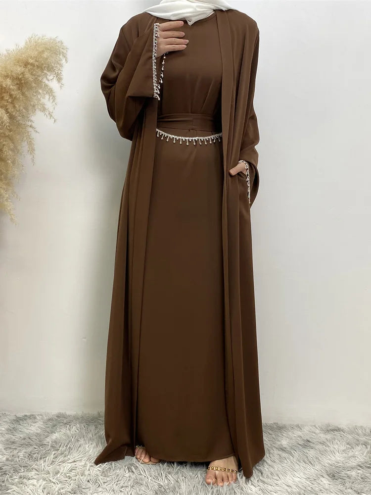 Nida 3-Piece Set with Crystal Chain - Elegant Evening Abaya