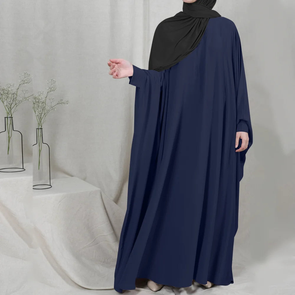 Muslim Women's Zipper Front Abaya - Modest Prayer Dress with Bat Sleeves