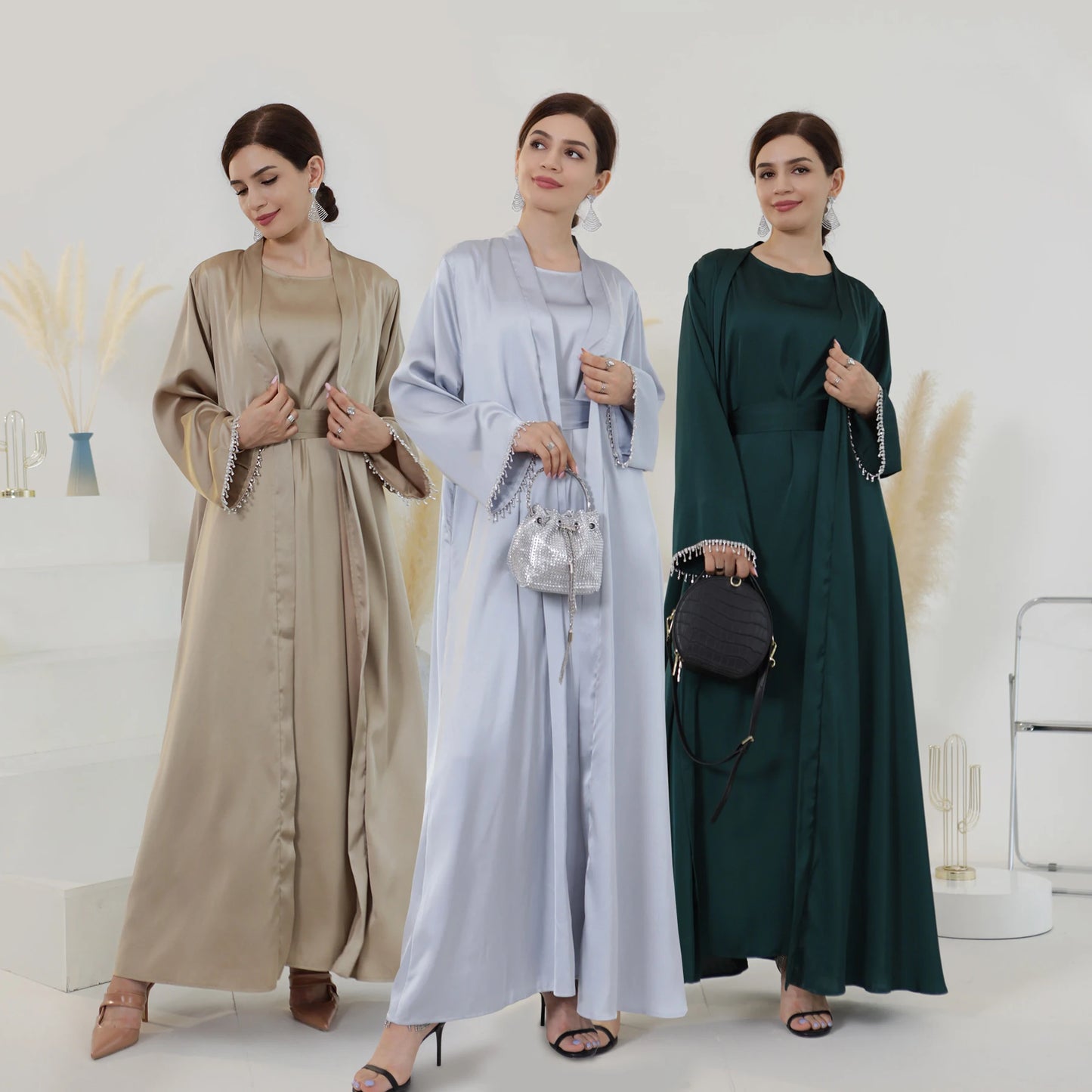 Nida 3-Piece Set with Crystal Chain - Elegant Evening Abaya