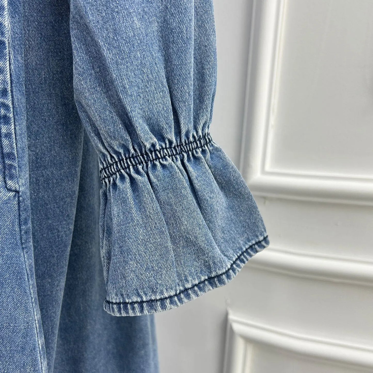 Denim Maxi Abaya Dress - Single Breasted Long Sleeve Muslim Dress for Women