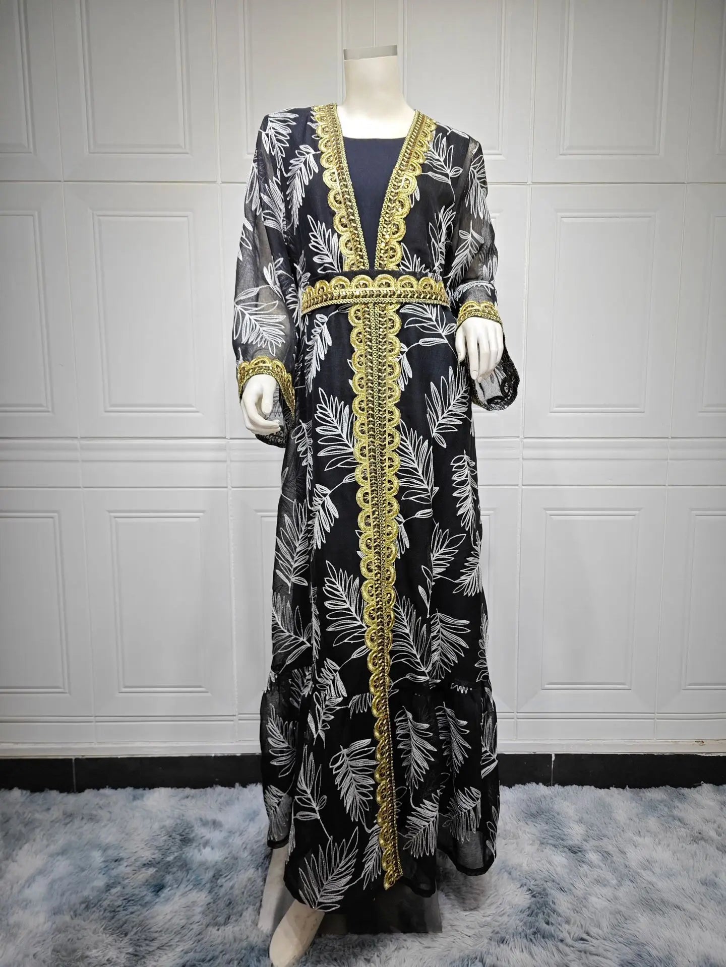 2-Piece Mesh Embroidered Muslim Set - Elegant Kaftan Robe Outfit for Women | Summer 2026