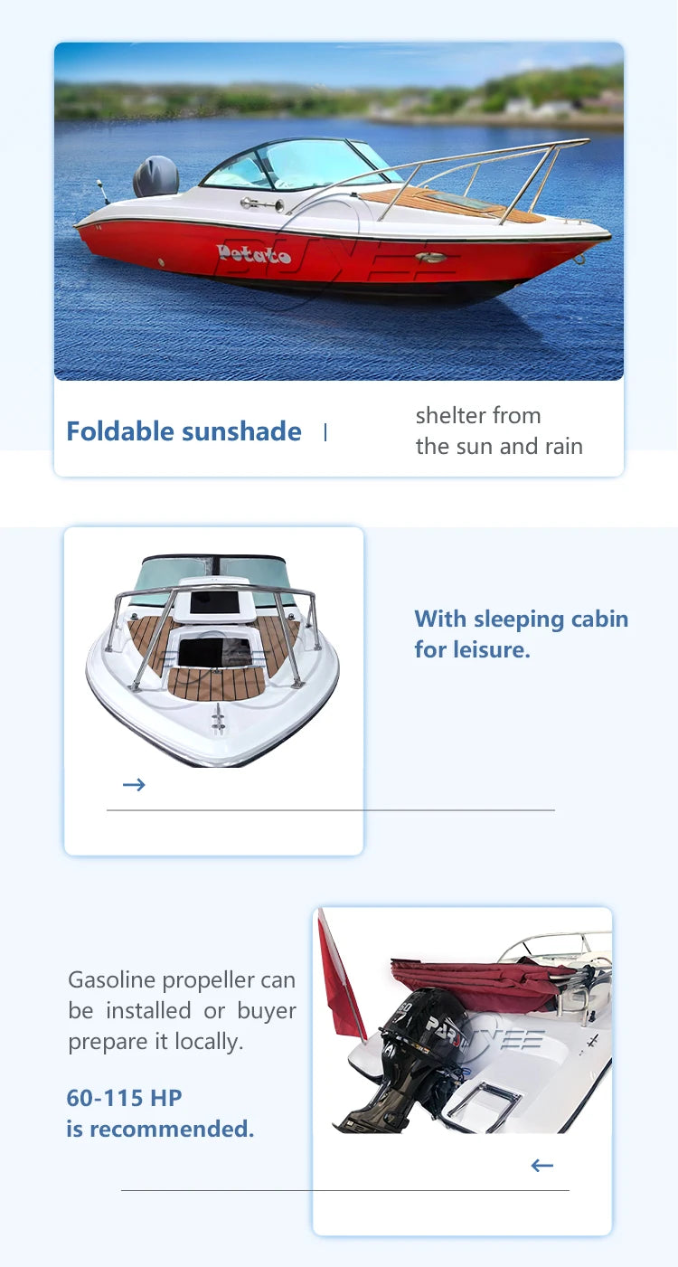 18ft Fiberglass Fishing Boat - 5.5M Leisure Boat with Outboard Motor