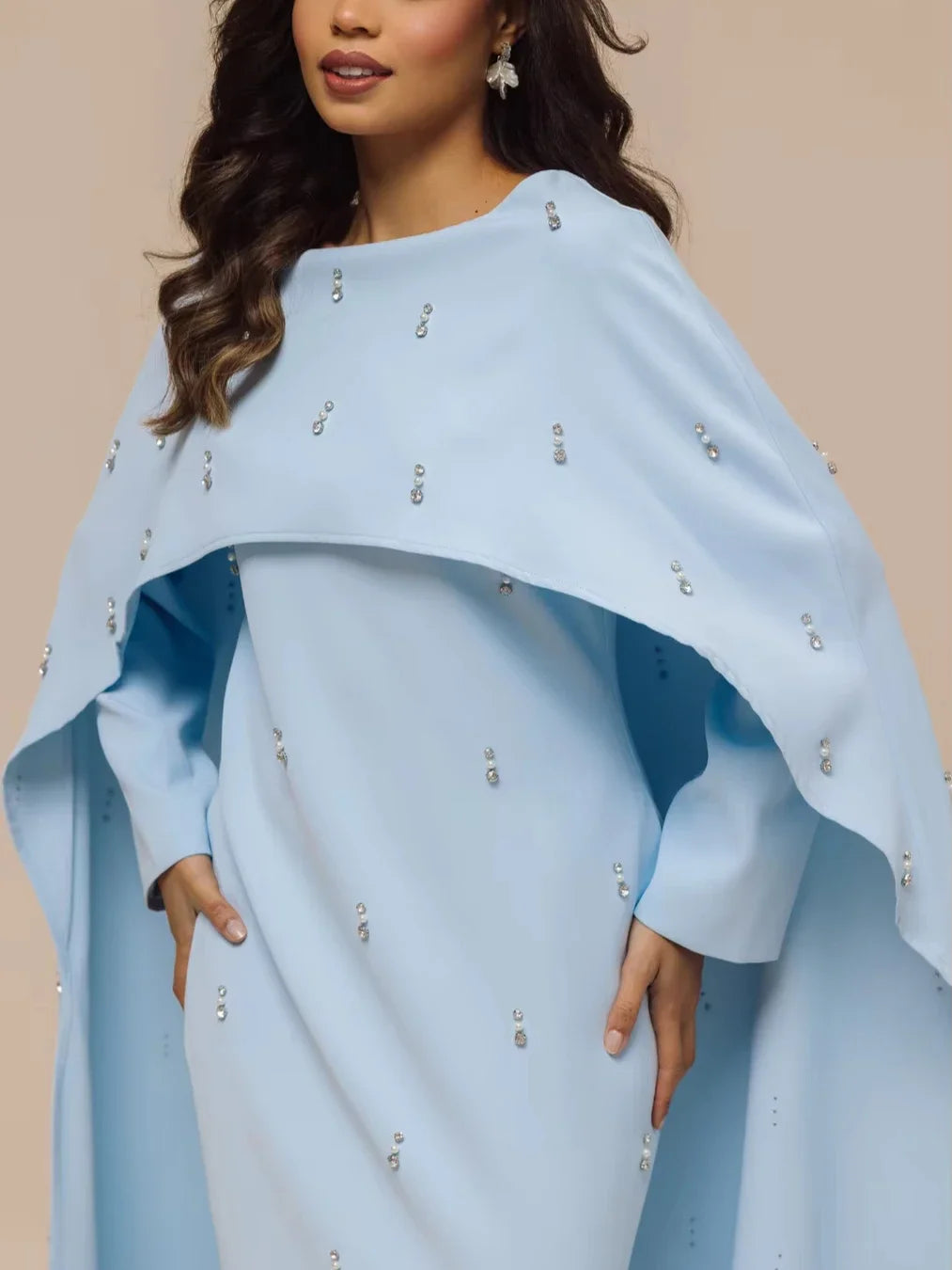 Pearl Diamond Embellished Luxury Abaya Caftan - Elegant Muslim Dress