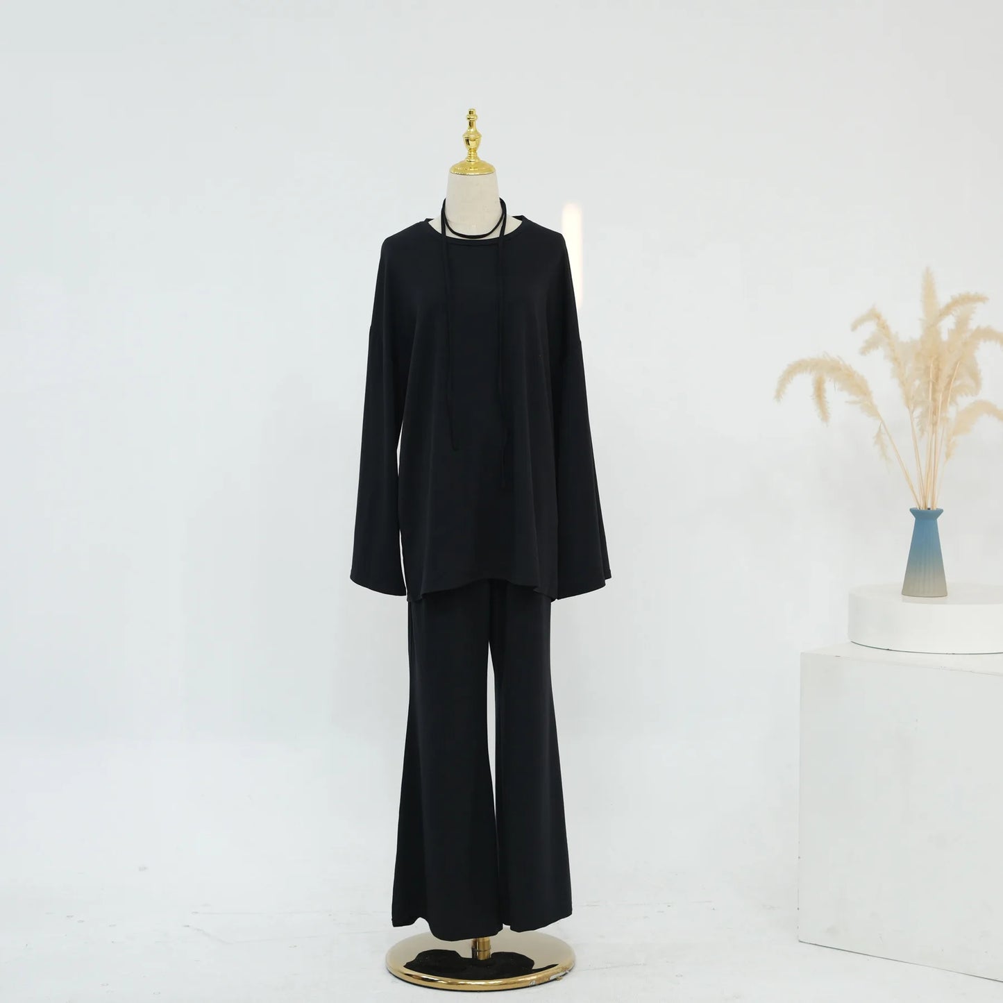Plain 2-Piece Set - Top & Pants Modest Outfit