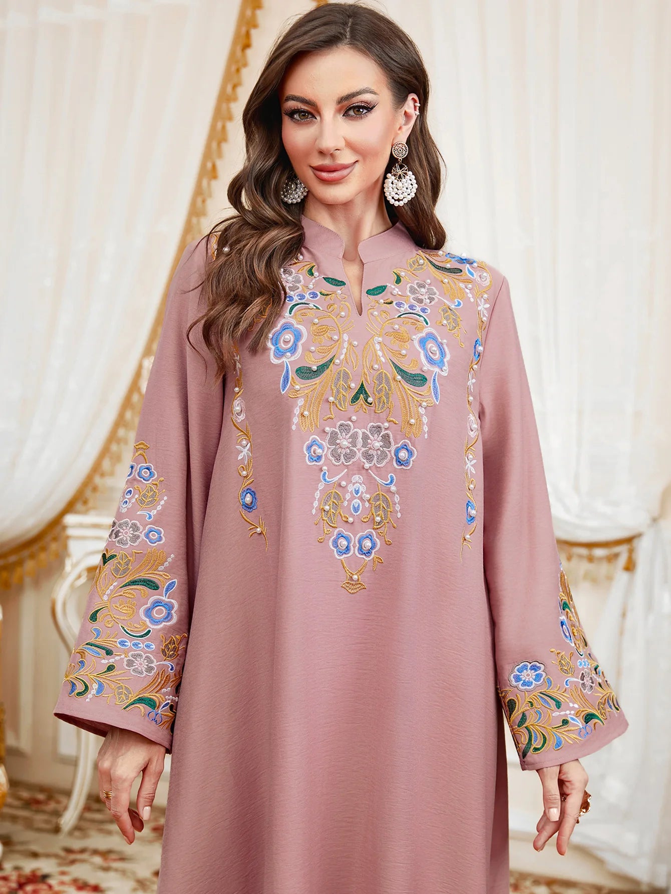 Embroidered Eid Abaya Dress - Elegant Ramadan Kaftan with Beading