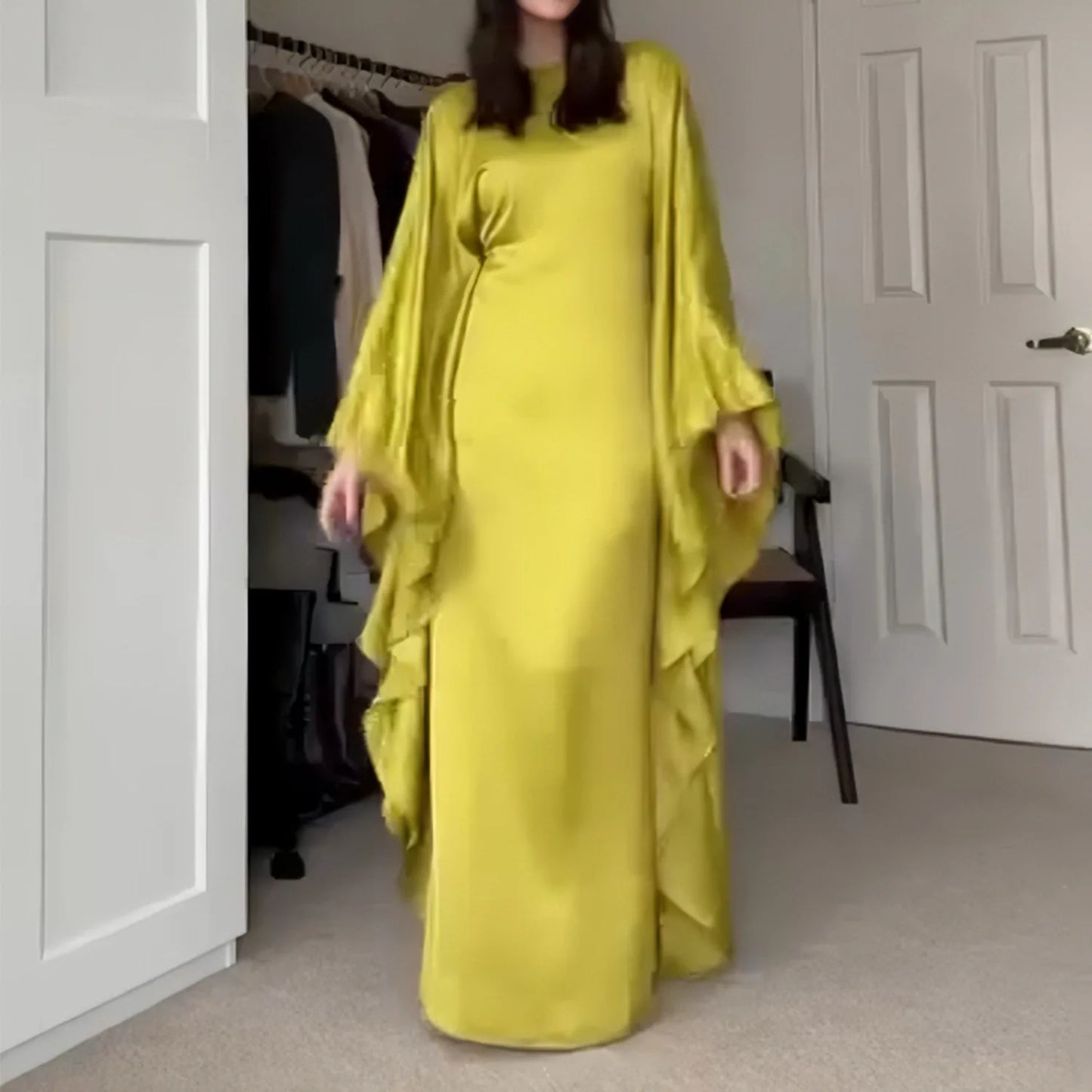 Butterfly Sleeve Abaya with Belt - Elegant Party Dress