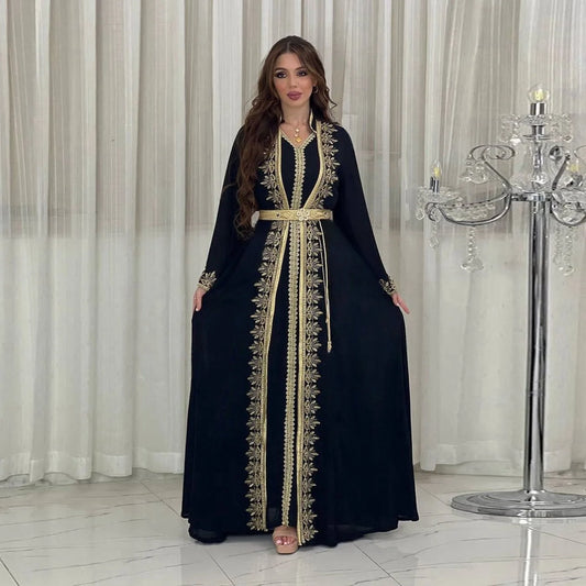 Embroidered Evening Abaya Set - Gorgeous Party Gown