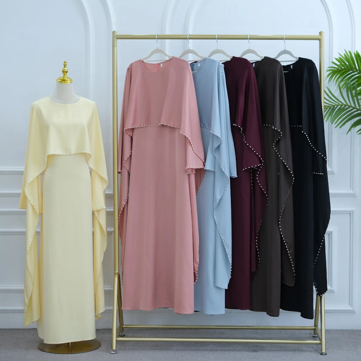 Elegant Beaded Muslim Party Dress - Long Sleeve Abaya Jalabiya for Eid & Ramadan