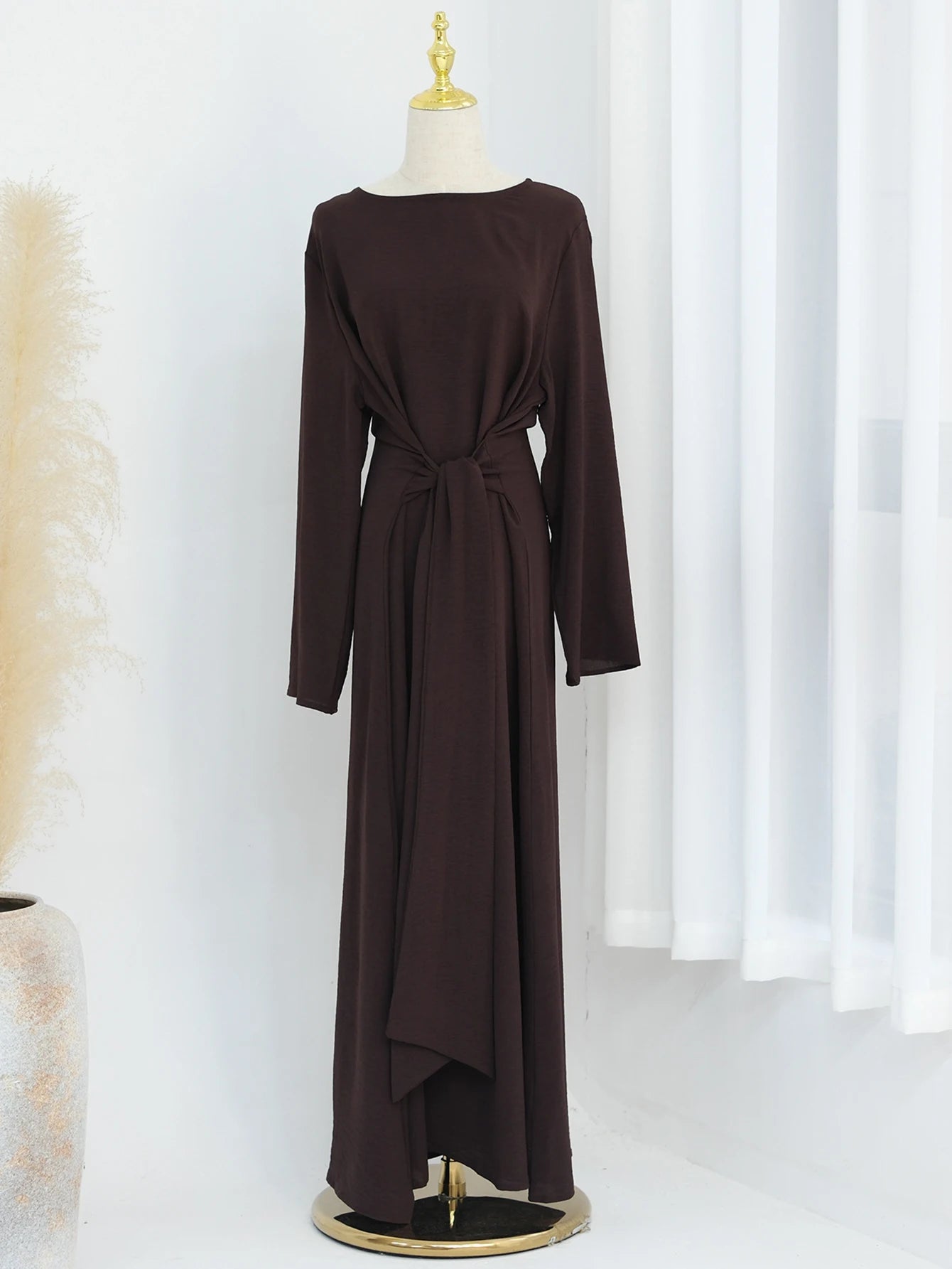 Elegant Belted Long Dress - Muslim Modest Fashion Caftan