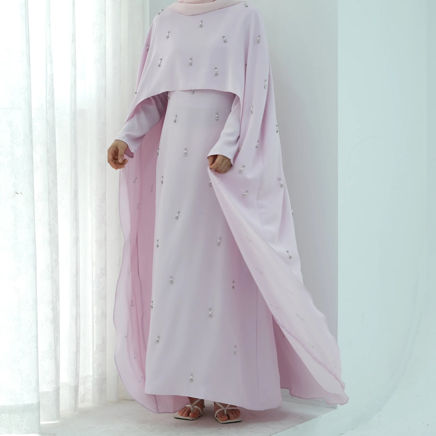 Pearl Diamond Embellished Luxury Abaya Caftan - Elegant Muslim Dress