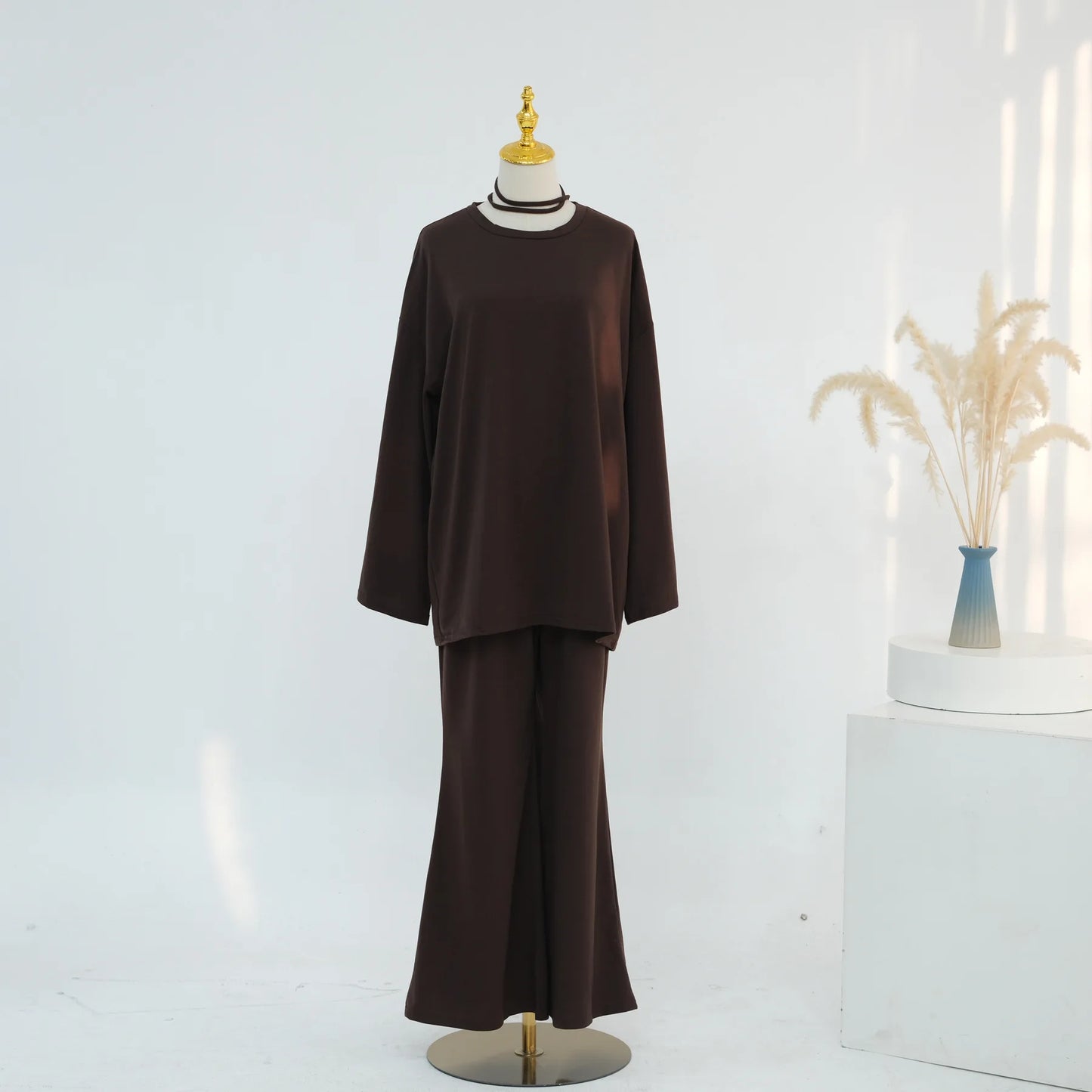 2-Piece Modest Set - Plain Top & Pants Outfit