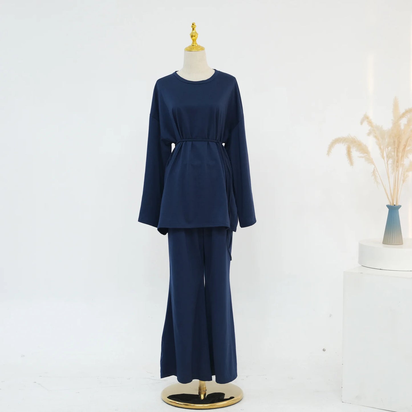 Plain 2-Piece Set - Top & Pants Modest Outfit