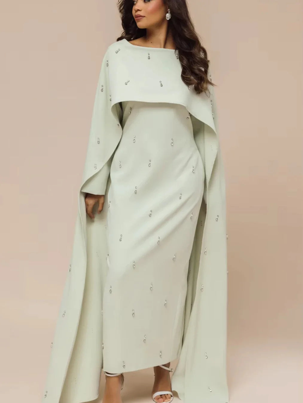 Pearl Diamond Embellished Luxury Abaya Caftan - Elegant Muslim Dress