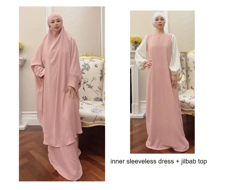 Long Khimar Prayer Set - 2 Piece Pullover Jilbab for Women
