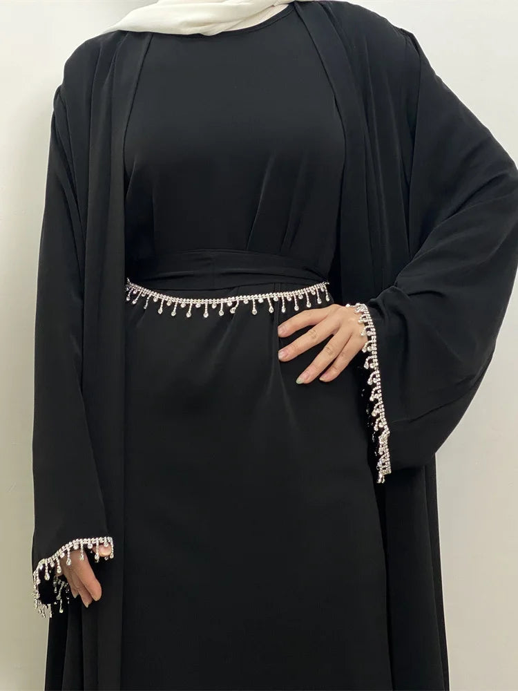 Nida 3-Piece Set with Crystal Chain - Elegant Evening Abaya