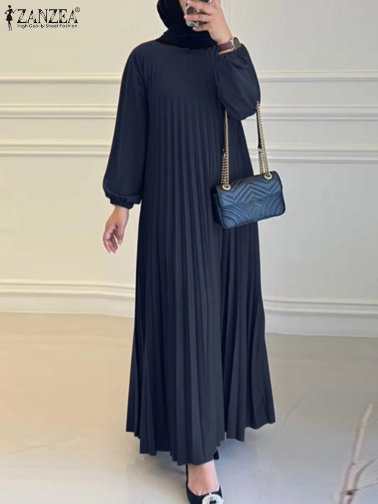 Pleated Maxi Dress - Elegant Long Sleeve Abaya