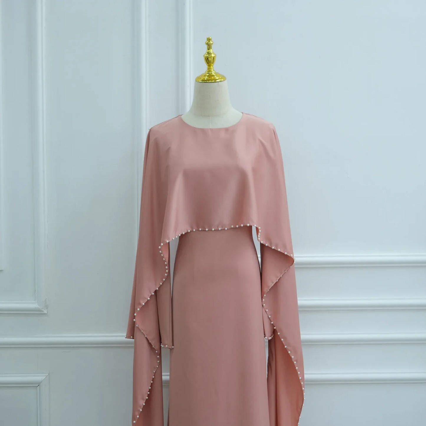 Elegant Beaded Muslim Party Dress - Long Sleeve Abaya Jalabiya for Eid & Ramadan