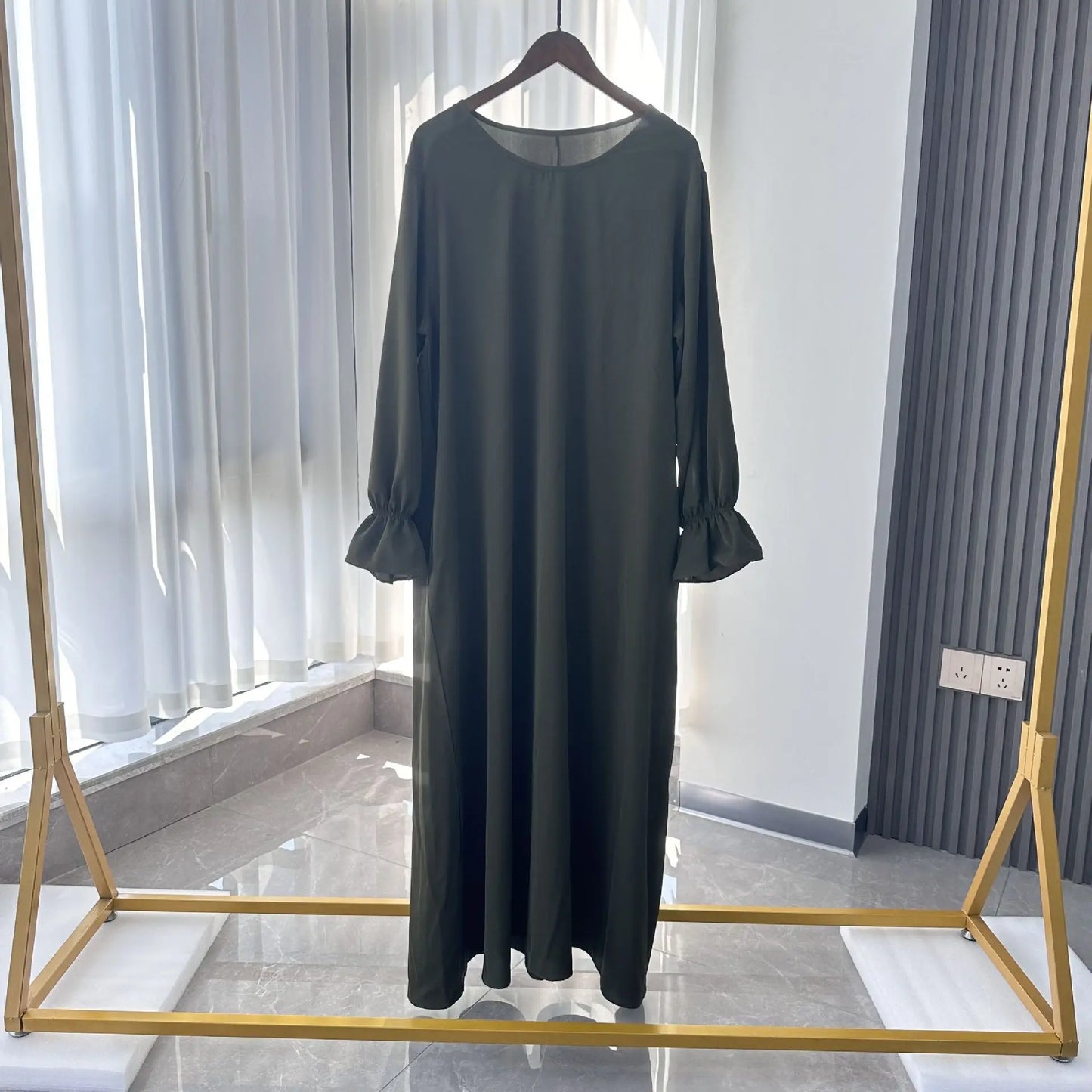 Muslim Modest Abaya Dress with Headscarf - Flare Sleeve Prayer Robe