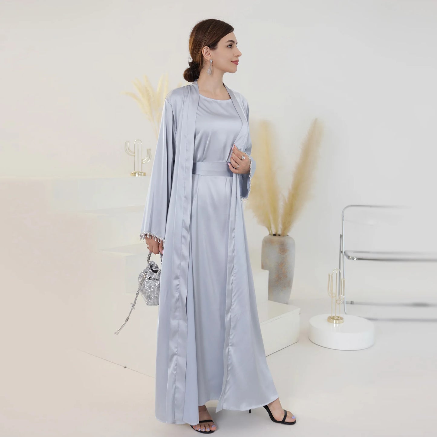 Nida 3-Piece Set with Crystal Chain - Elegant Evening Abaya
