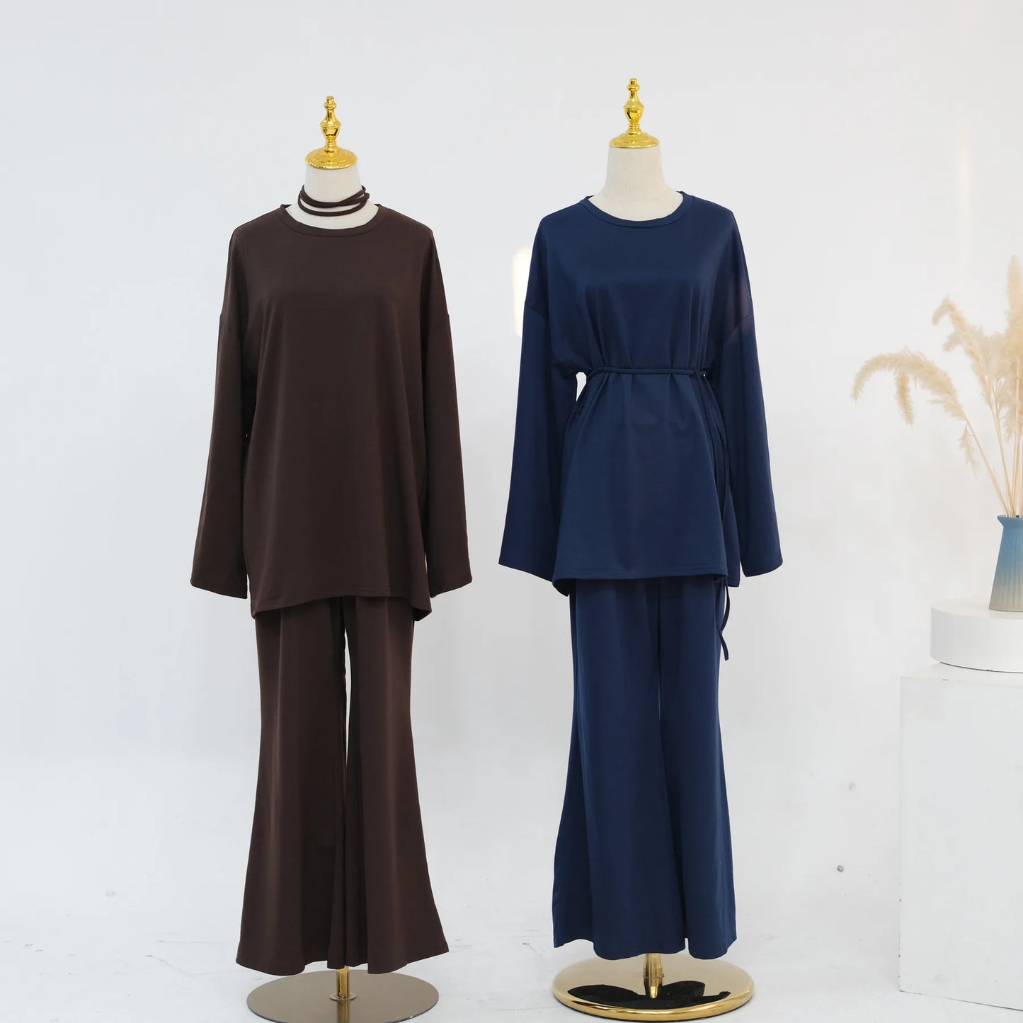 Plain 2-Piece Set - Top & Pants Modest Outfit