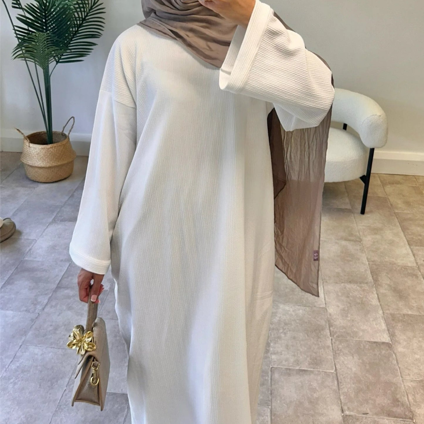 Corduroy Muslim Abaya Dress - Long Robe Kaftan for Women | Ramadan & Eid 2025
