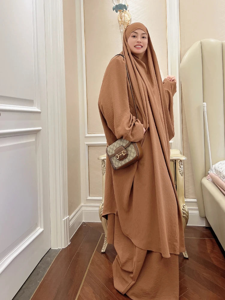 Long Khimar Prayer Set - 2 Piece Pullover Jilbab for Women