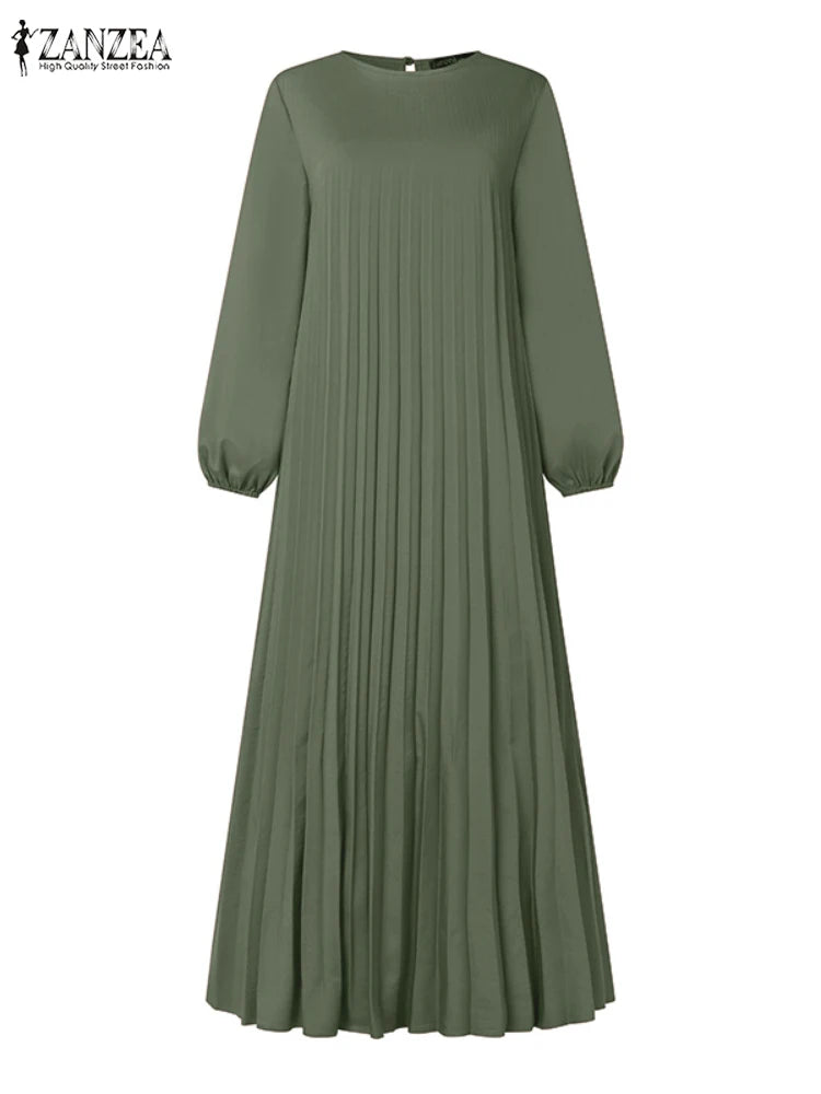 Pleated Maxi Dress - Elegant Long Sleeve Abaya