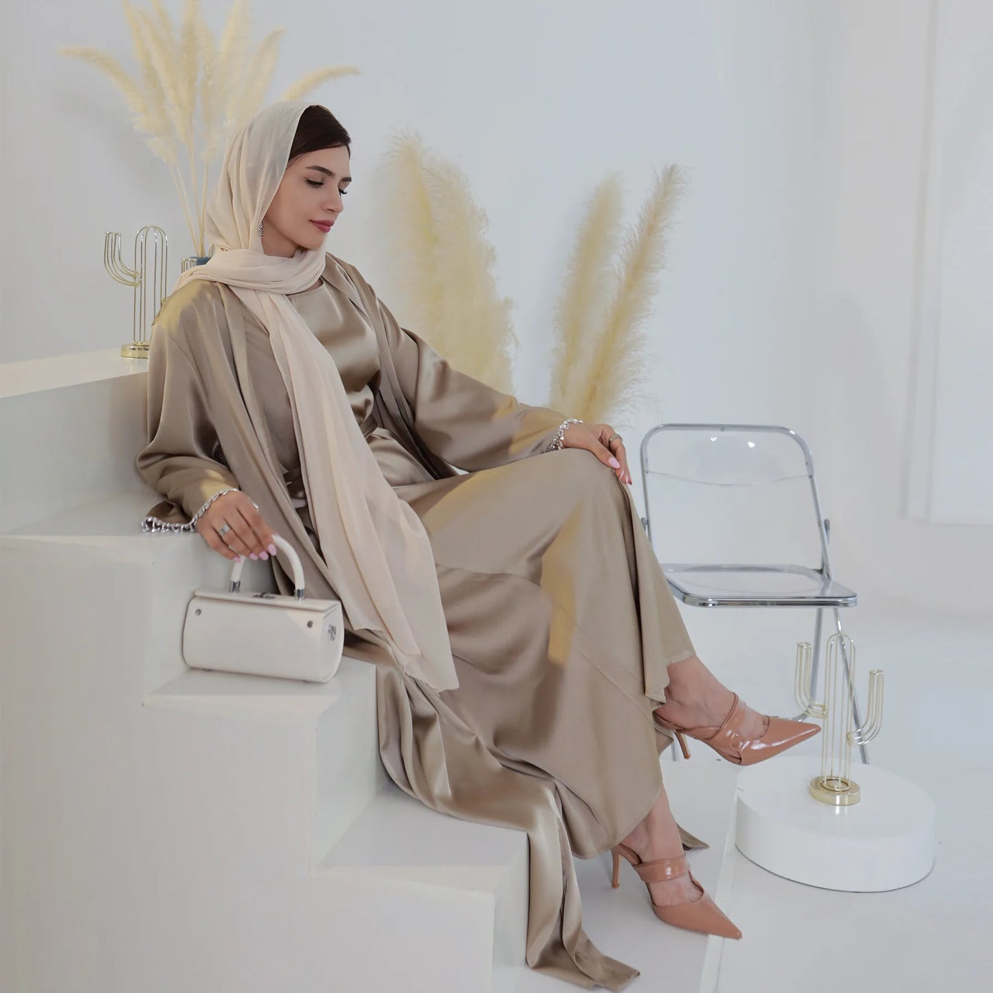 Nida 3-Piece Set with Crystal Chain - Elegant Evening Abaya