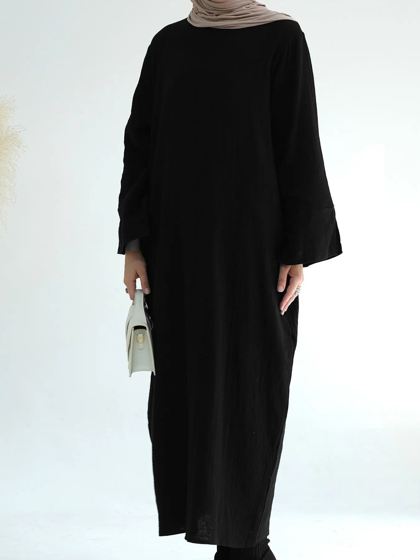 100% Crumpled Cotton Abaya - Loose Long Dress with Full Sleeves | Ramadan & Prayer
