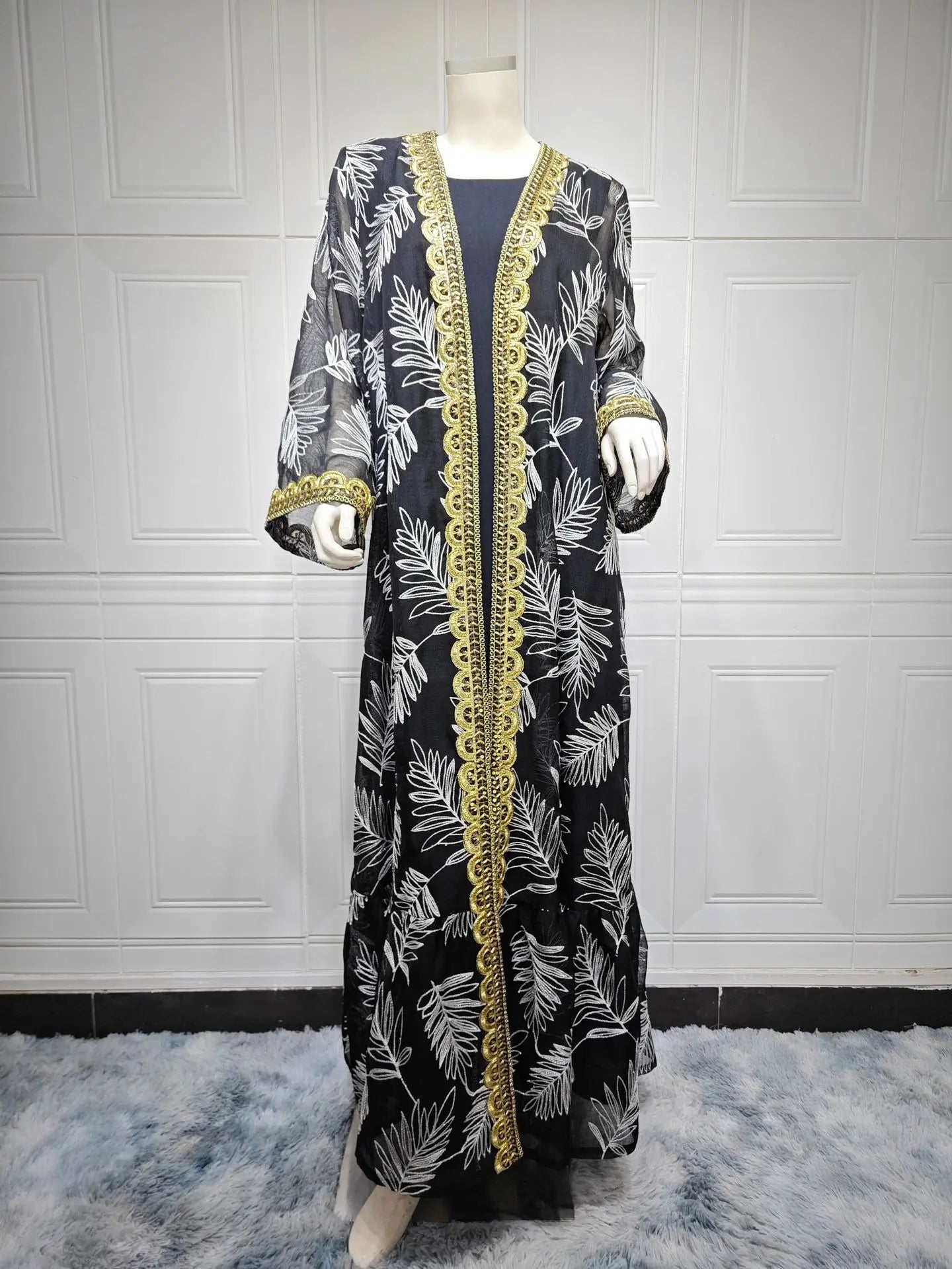 2-Piece Mesh Embroidered Muslim Set - Elegant Kaftan Robe Outfit for Women | Summer 2026