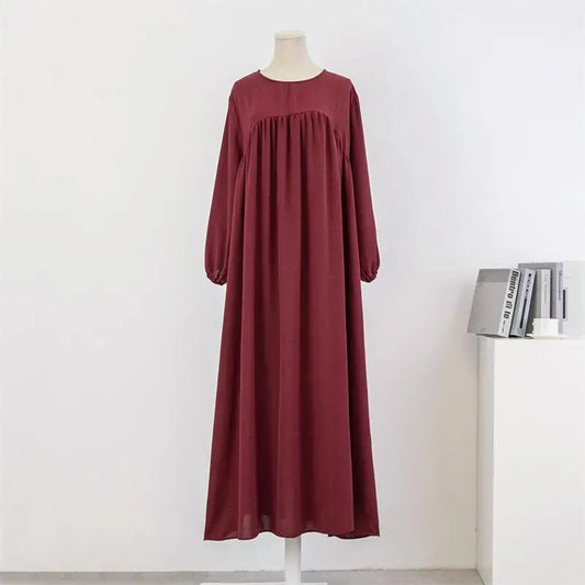 Casual Maxi Abaya with Pockets - Long Sleeve Muslim Dress