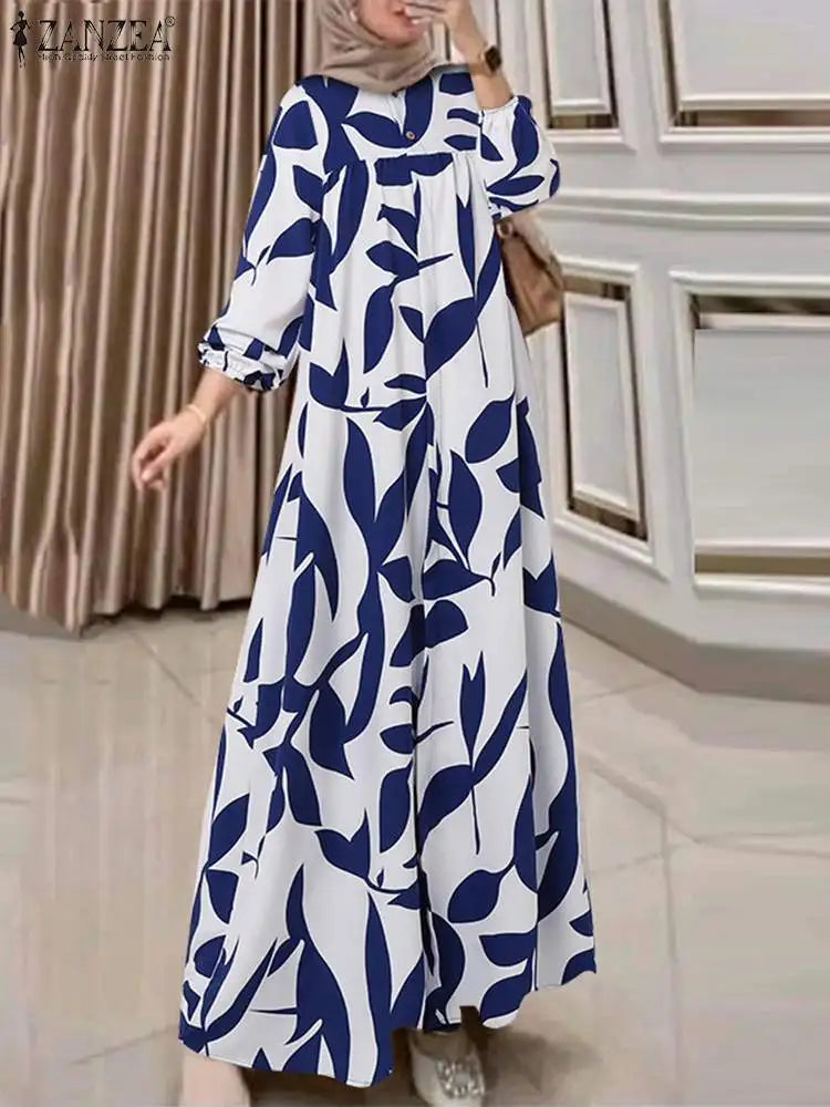 Ruffled Print Abaya - Casual A-Line Maxi Dress