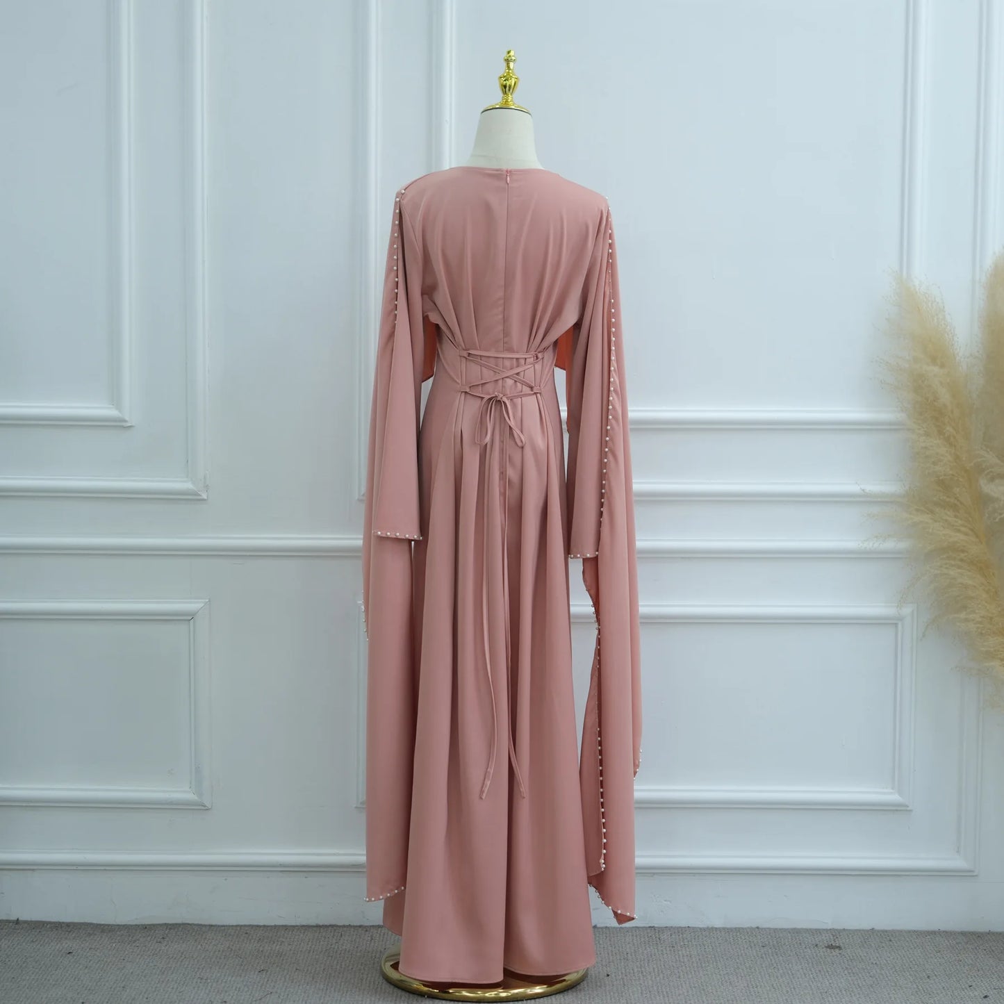 Elegant Beaded Muslim Party Dress - Long Sleeve Abaya Jalabiya for Eid & Ramadan