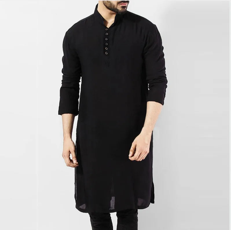 Men's Long Thobe with Zipper - Casual Muslim Robe
