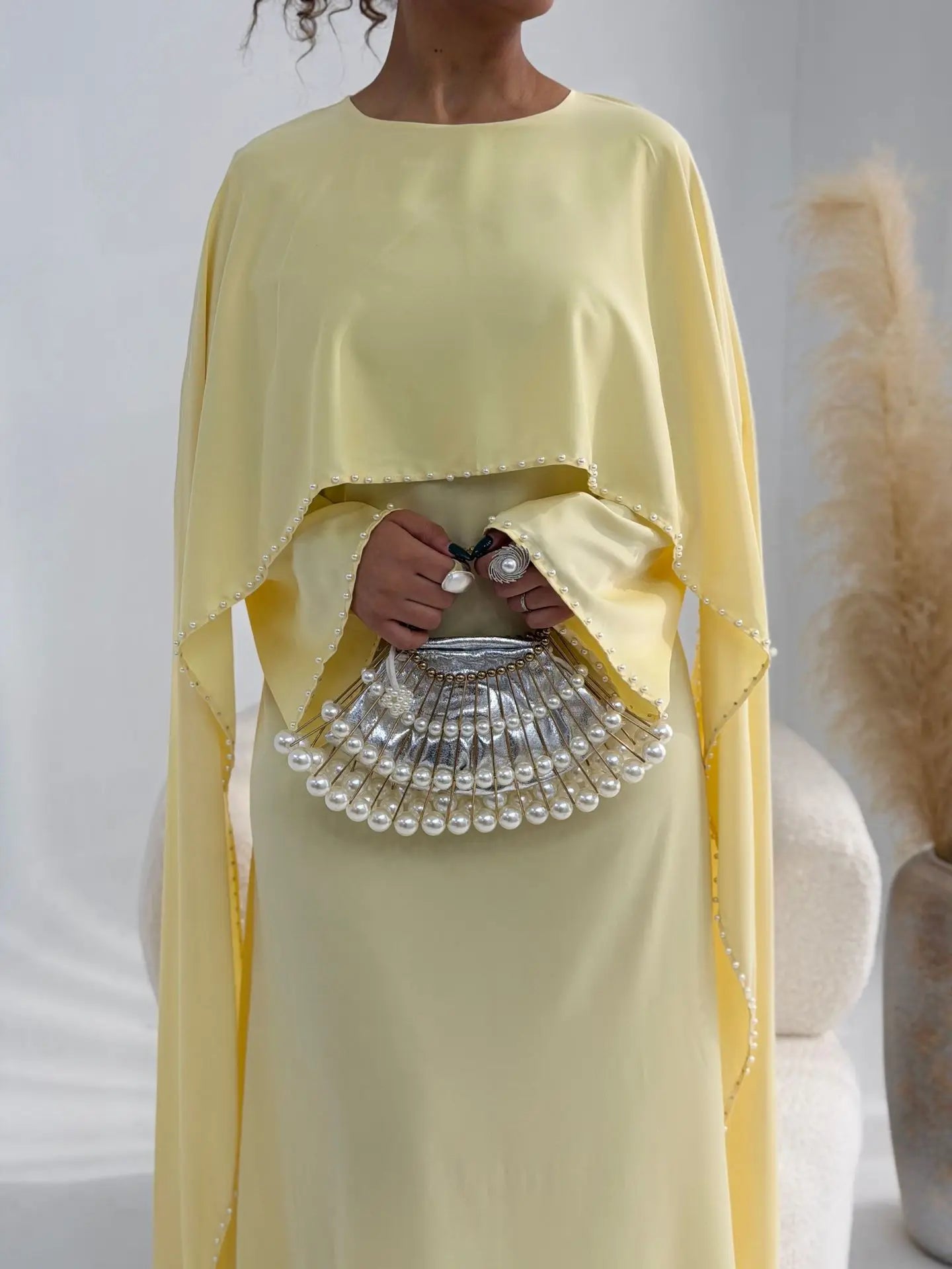 Elegant Beaded Muslim Party Dress - Long Sleeve Abaya Jalabiya for Eid & Ramadan